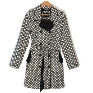 London Fog 3/4 Length Trench Coat Black/White -  Belted - Size M